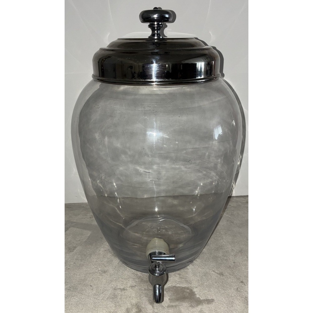 Pottery Barn Glass Drink Dispenser Metal Lid 2 Gallon Tabletop Bar Party